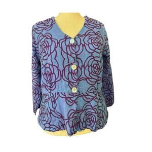 Flax 100% Linen Women's Floral Shirt Relaxed Jacket Pockets Size Medium Casual